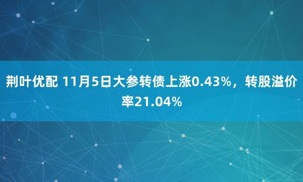 荆叶优配 11月5日大参转债上涨0.43%，转股溢价率21.04%